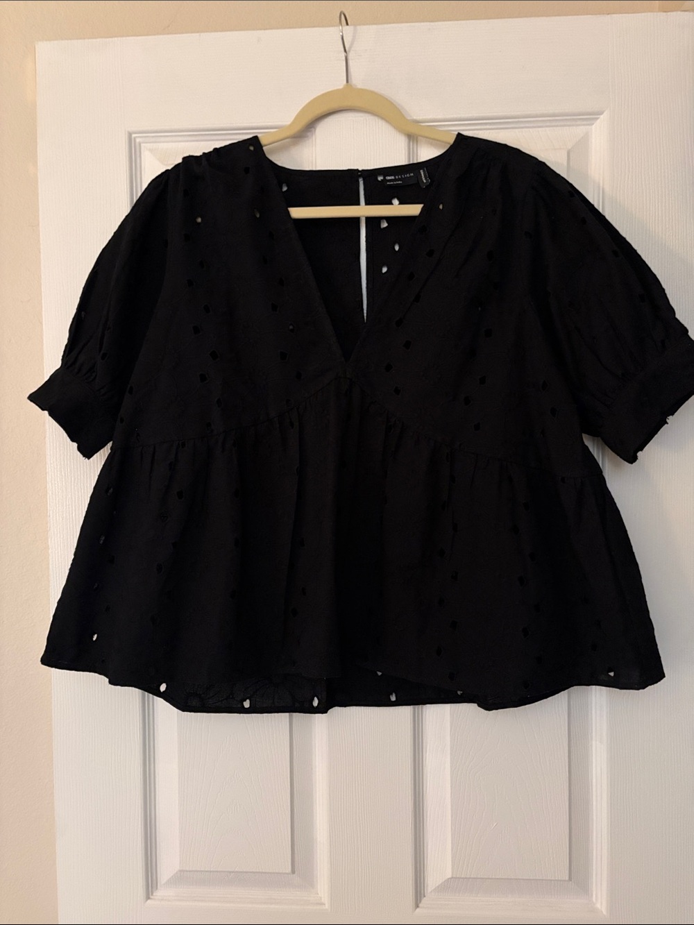 NWOT- ASOS Black Eyelet V-Neck Peplum Blouse
